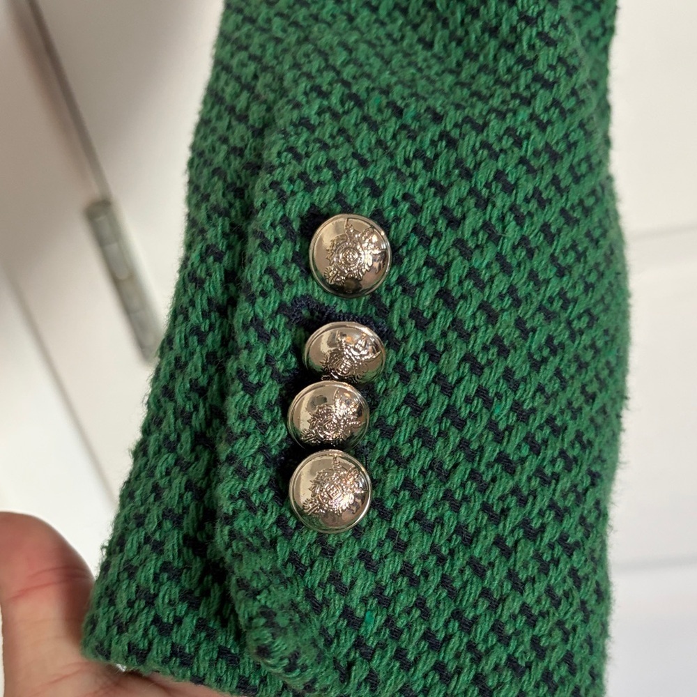 ZARA Green Tweed Cropped Military Button Jacket Size S Gold Button Blazer - Picture 4 of 7